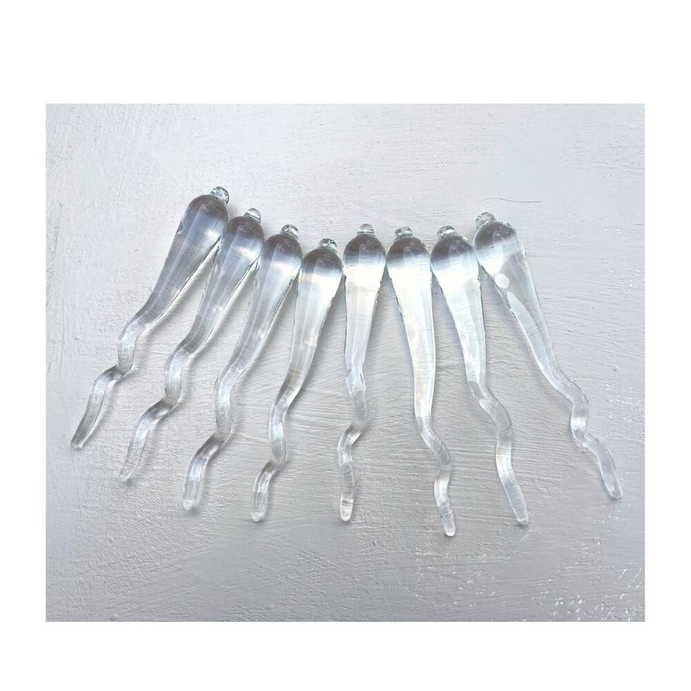 NEW! Set of 8 Handmade 6" Clear Glass Icicle Ornaments